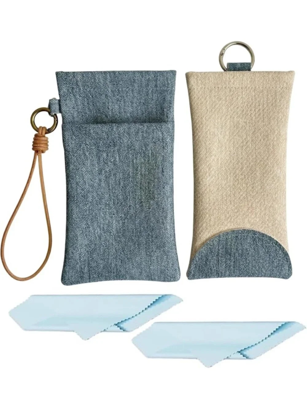 2-Pack Soft Linen Glasses Pouches | Unisex Squeeze-Type Sunglasses Cases